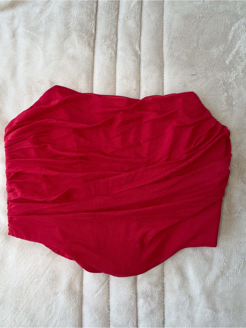 Red Ruched Mesh Strapless Crop Top Size M Y2K